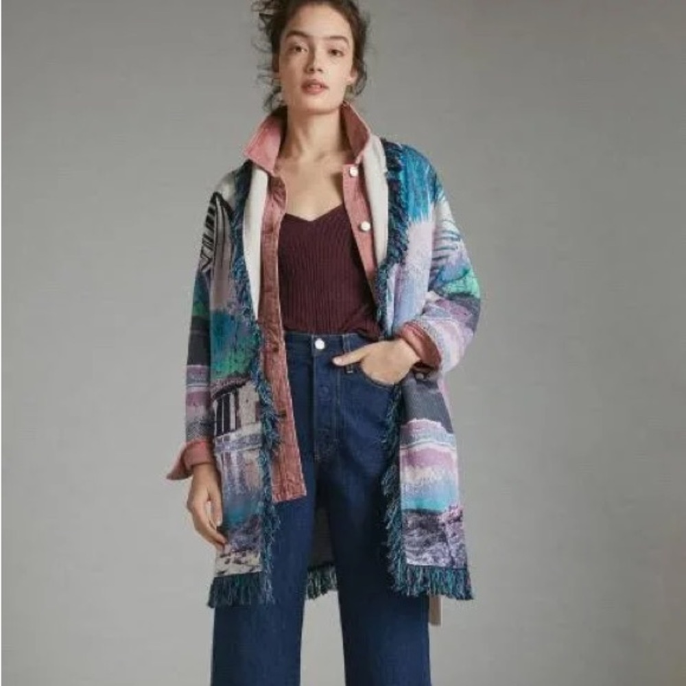 NWT Anthropologie Aldomartins Moira Fringed Open Cardigan